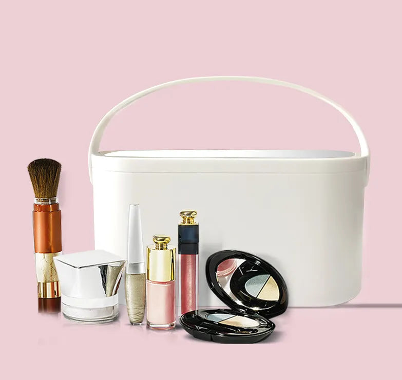 Portable LED Makeup Mirror & Travel Organizer Box