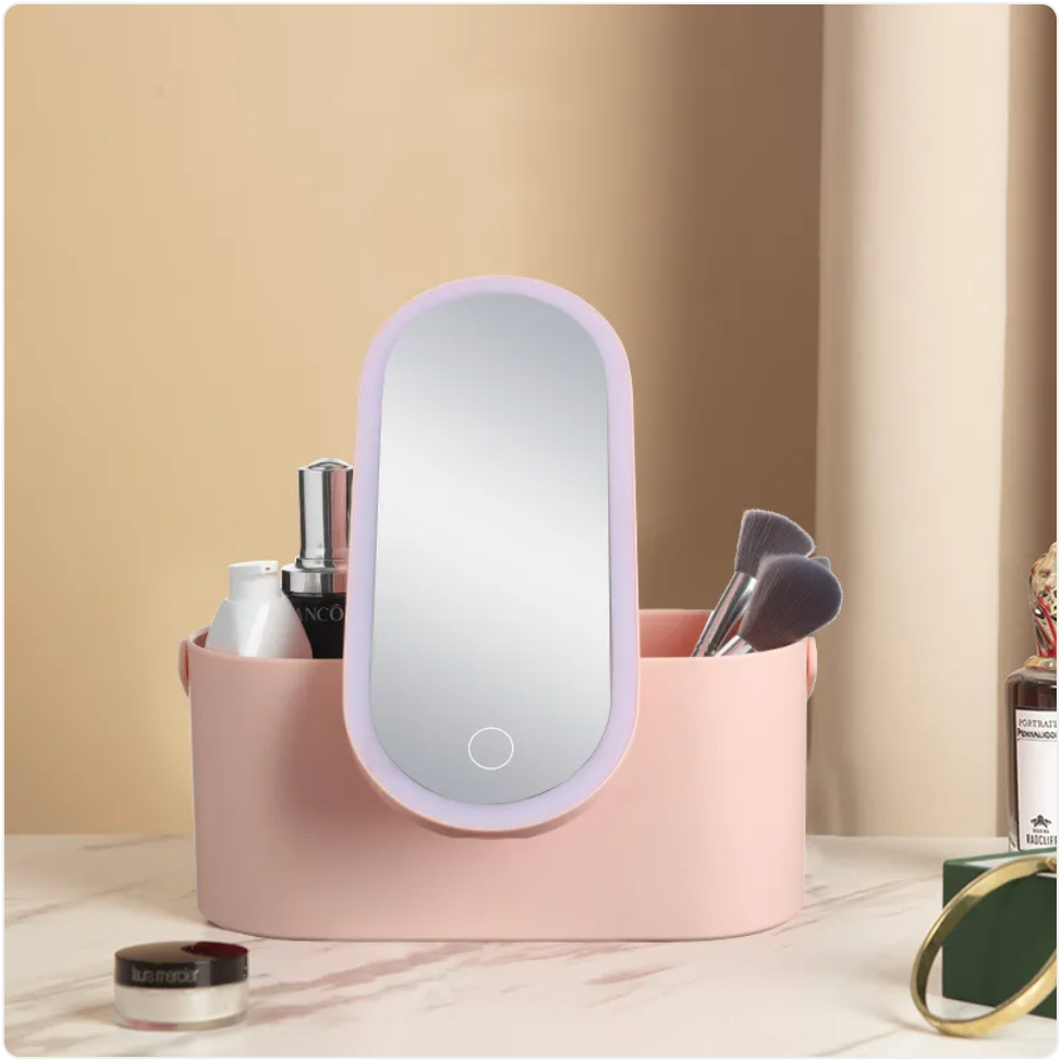 Portable LED Makeup Mirror & Travel Organizer Box